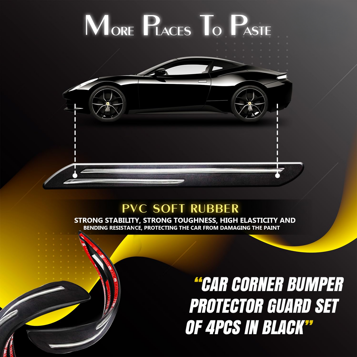 Car Body Corner Bumper Guard Protector Anti-Scratch Sticker Rubber Front Bumper Protector Guard Strips (Universal for All Cars)(Set of 4pcs)
