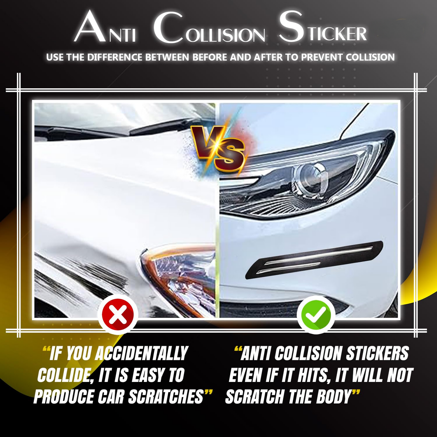 Car Body Corner Bumper Guard Protector Anti-Scratch Sticker Rubber Front Bumper Protector Guard Strips (Universal for All Cars)(Set of 4pcs)