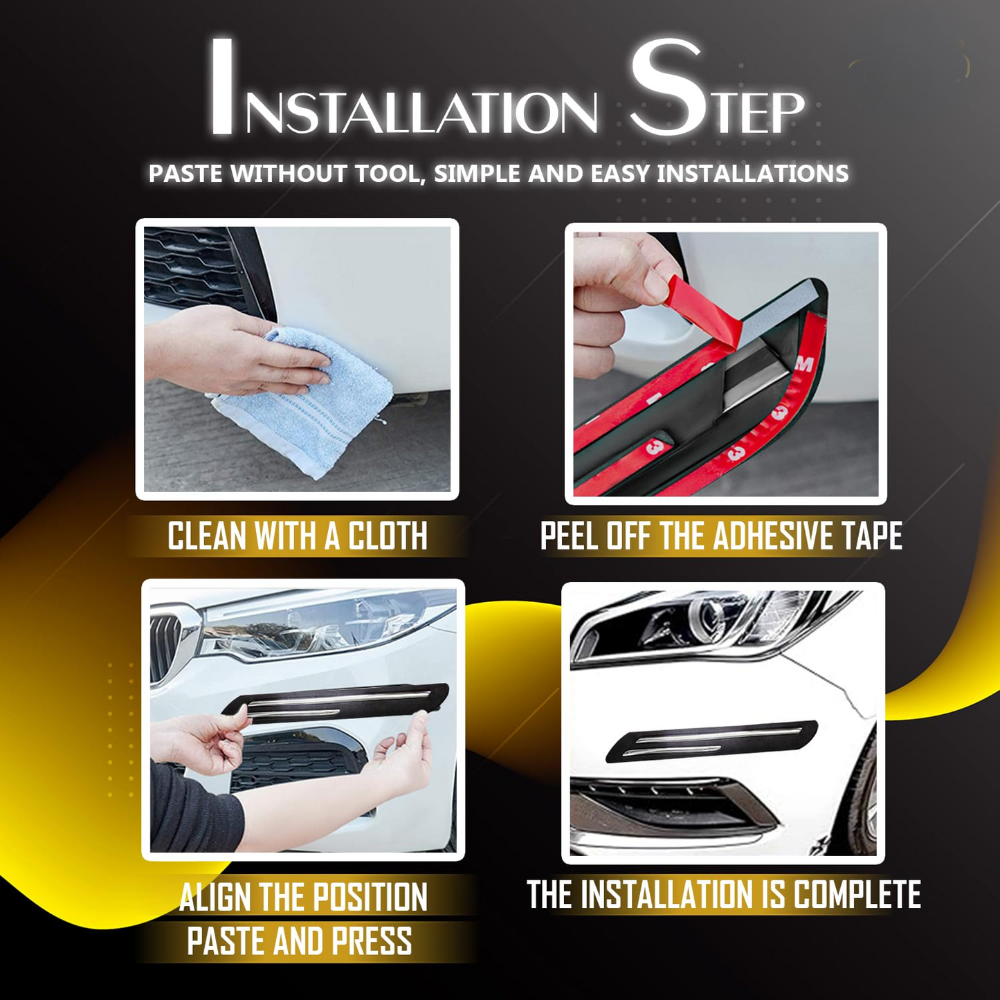 Car Body Corner Bumper Guard Protector Anti-Scratch Sticker Rubber Front Bumper Protector Guard Strips (Universal for All Cars)(Set of 4pcs)